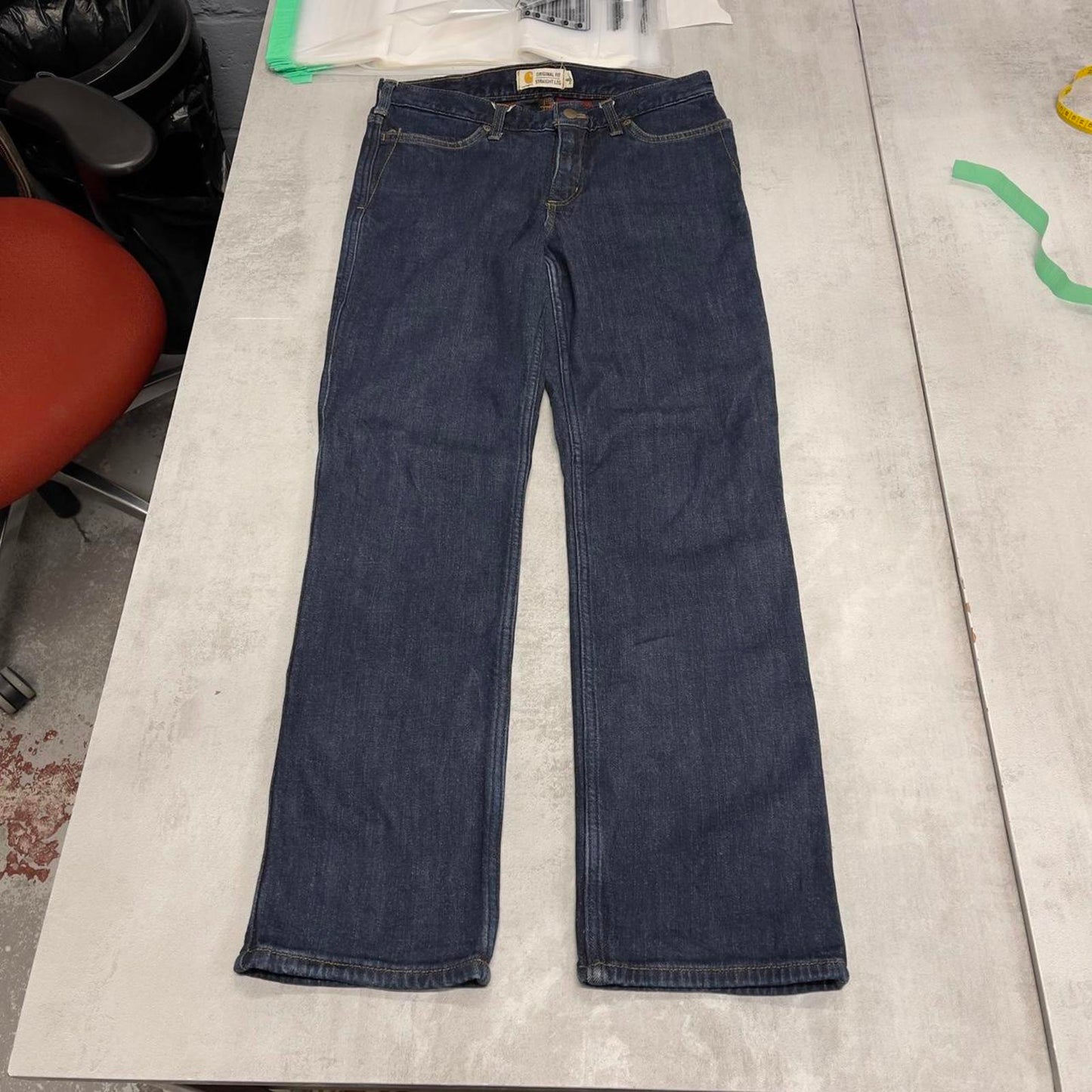 Blue Carhartt jeans size 6 short W30L30 straight fit denim pants fleece lined