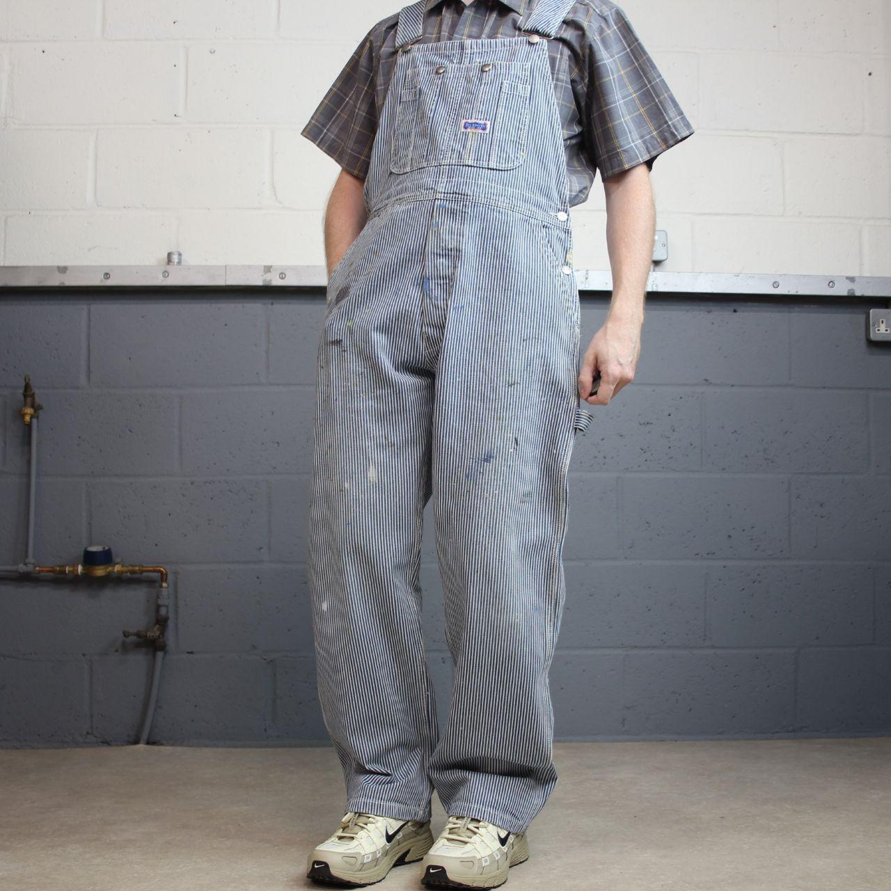 Vintage striped dungarees blue white denim overalls y2k Big Smith workwear bib & brace utility