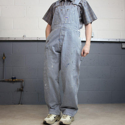 Vintage striped dungarees blue white denim overalls y2k Big Smith workwear bib & brace utility