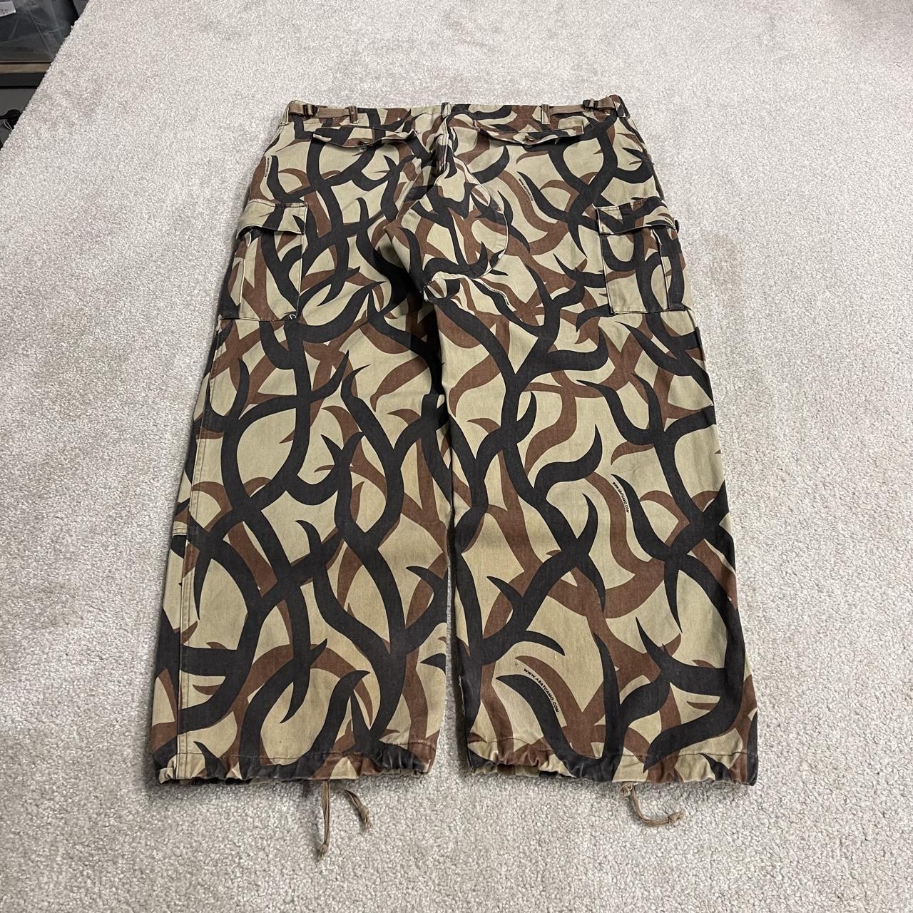 ASAT baggy camo cargo pants XXL brown Wide leg tribal camouflage pattern double knees adjustable