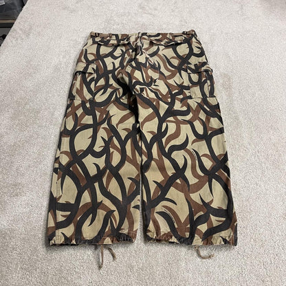 ASAT baggy camo cargo pants XXL brown Wide leg tribal camouflage pattern double knees adjustable