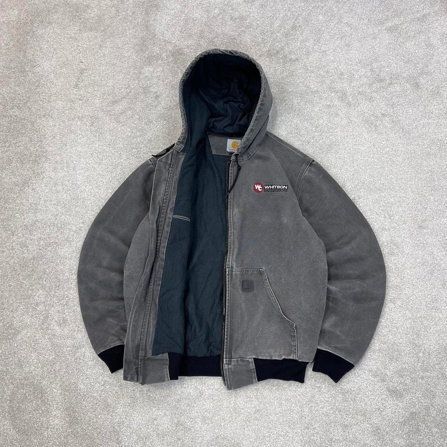 Grey Carhartt hooded active jacket Medium technical canvas 90s style skater bomber