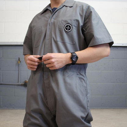 00s Dickies boiler suit coveralls XL Grey baggy twill style short sleeve jumpsuit mechanic