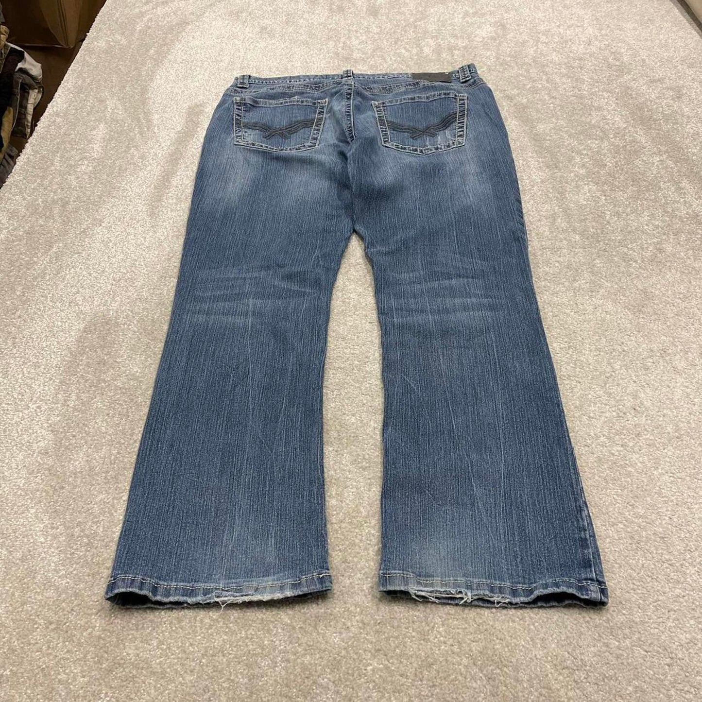 Y2k embroidered Axel bootcut jeans W38L32 blue denim stitched 00s skate style pants