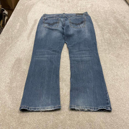 Y2k embroidered Axel bootcut jeans W38L32 blue denim stitched 00s skate style pants