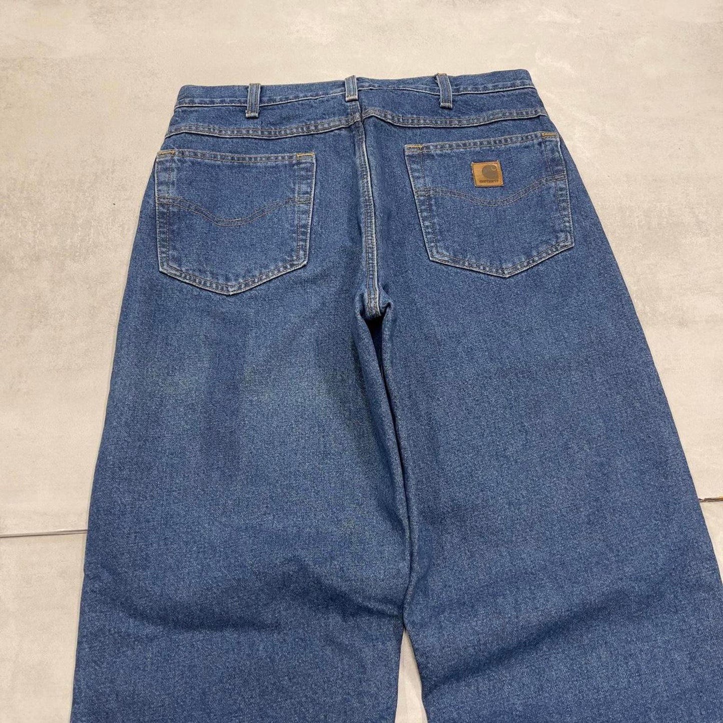 Blue Denim Carhartt flannel lined jeans W32L34 baggy 90s style thick denim loose leg