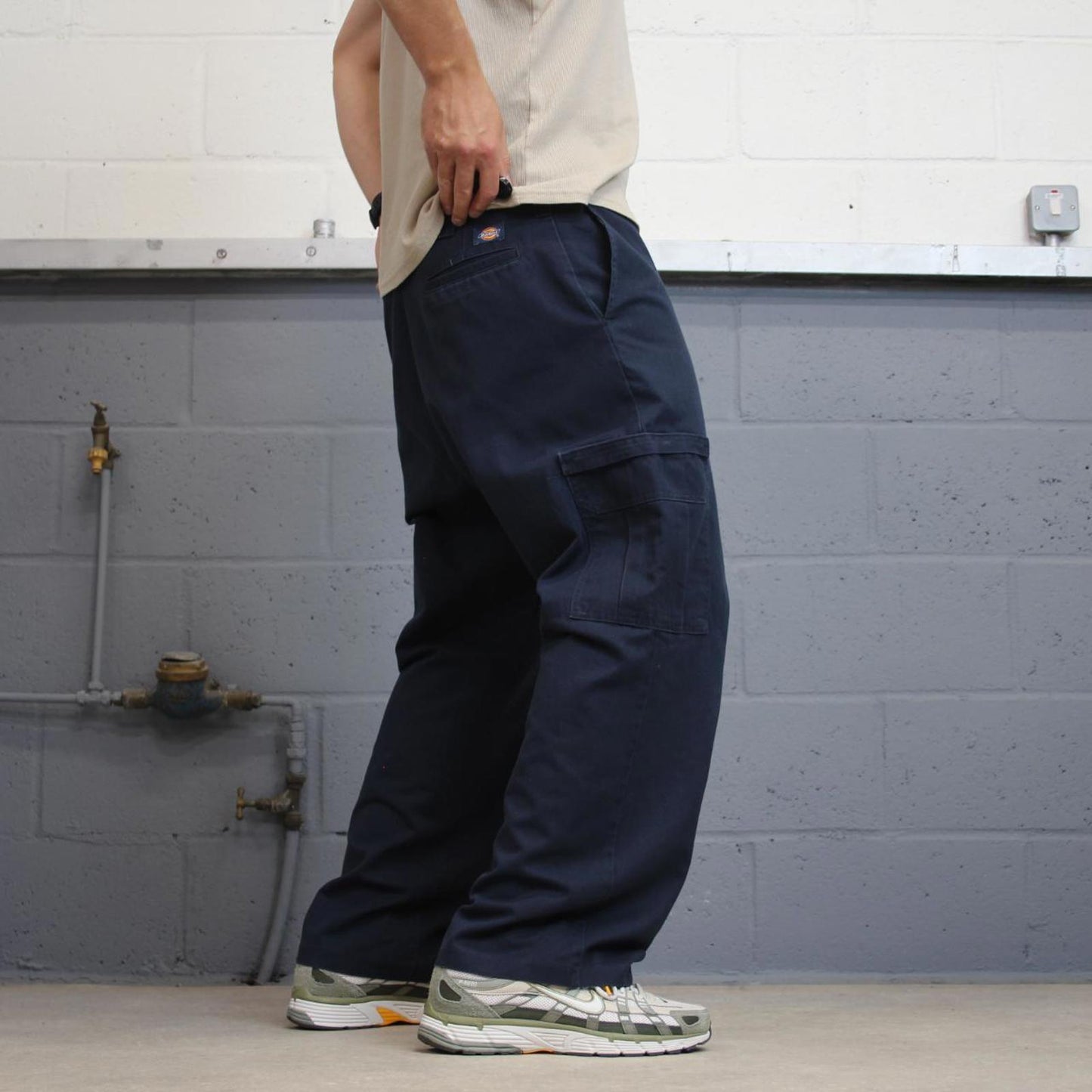 Baggy Dickies cargo trousers skater workwear W38L30 navy twill style chino carpenter pants casual