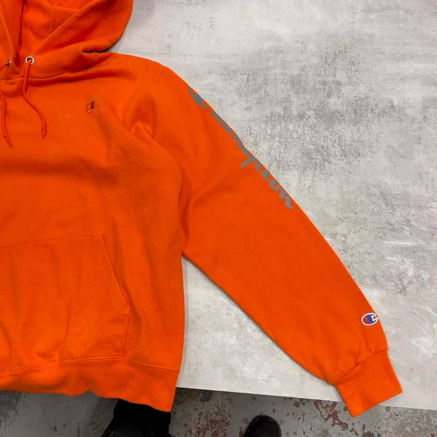 Orange Champion hoodie S y2k pullover boxy jumper print design