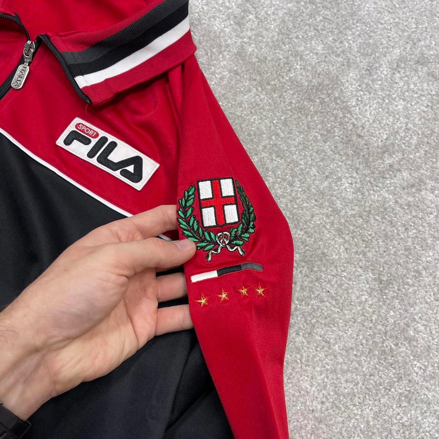 Y2k 00s Fila track jacket XL mens red black Italia sports full zip track suit top embroidered sporty