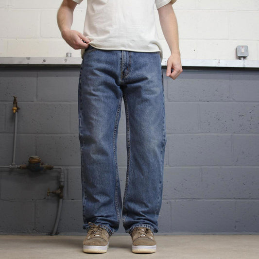 Blue Levis 505 jeans W34L32 blue straight leg y2k style pants red tab logo