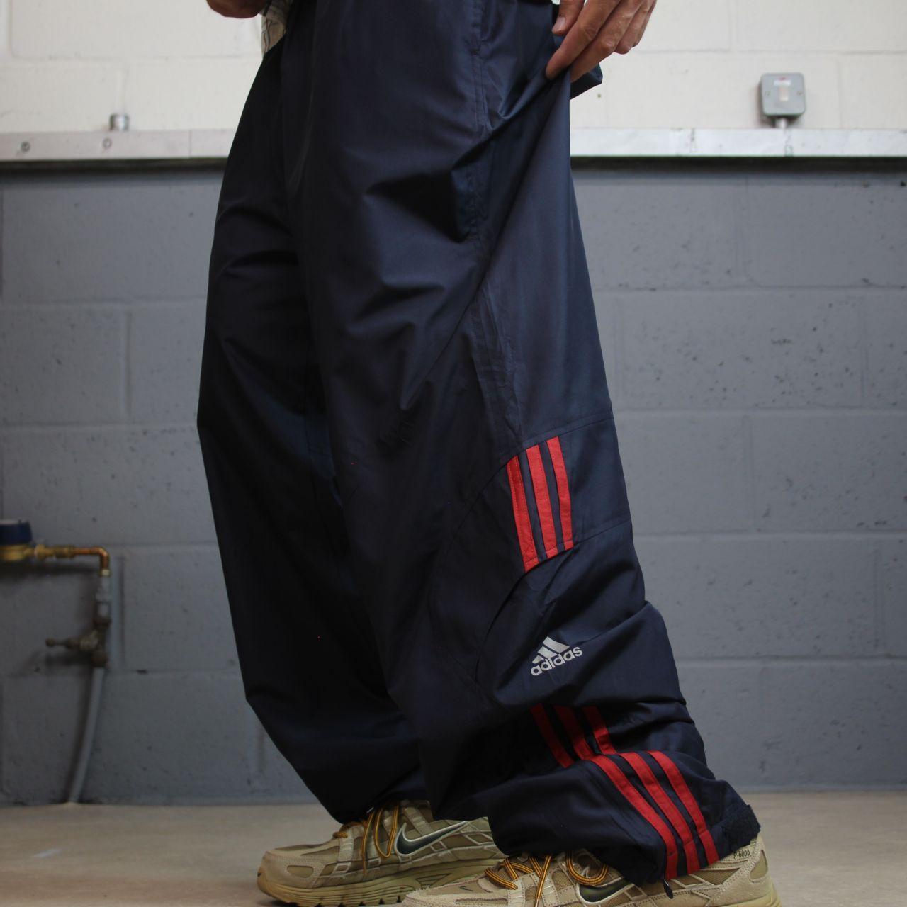 Y2K baggy Adidas tracksuit bottoms navy XL Wide leg mesh lined side stripe track pants