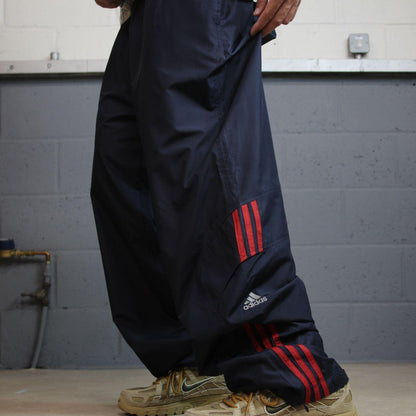 Y2K baggy Adidas tracksuit bottoms navy XL Wide leg mesh lined side stripe track pants