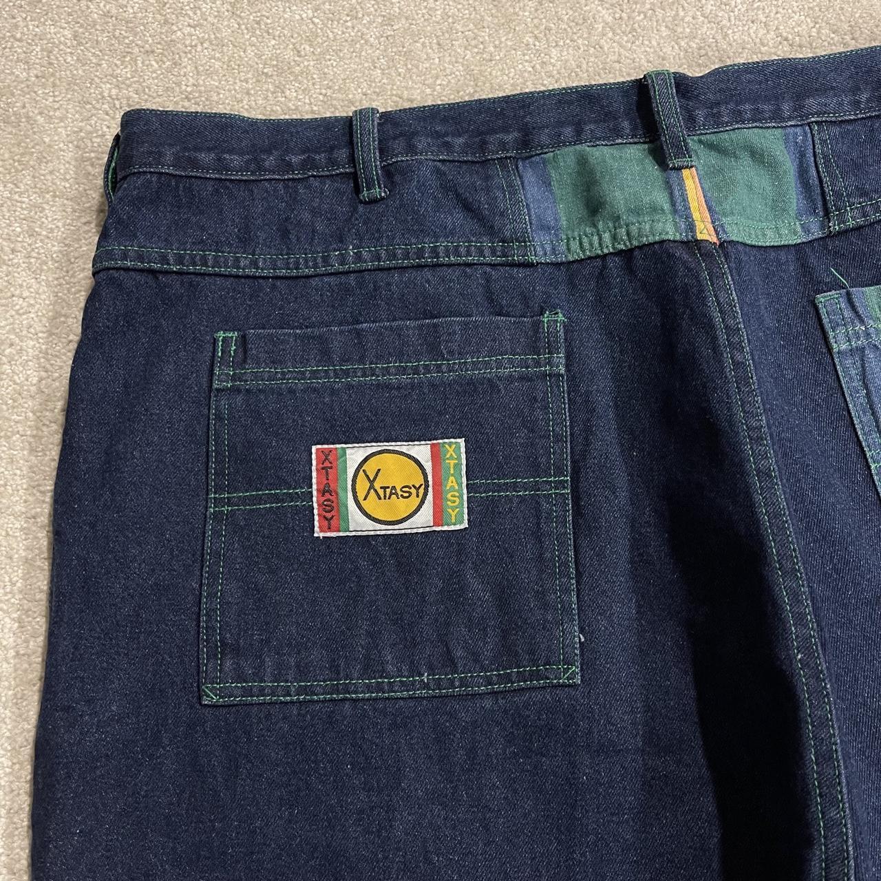 Xtasy extra baggy jeans y2k W44L38 navy blue Wide leg long skater style pants deck chair stripes