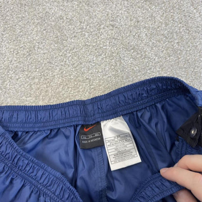 Y2K Nike baggy tracksuit bottoms wide leg navy Wide leg full popper leg swoosh logo track pants