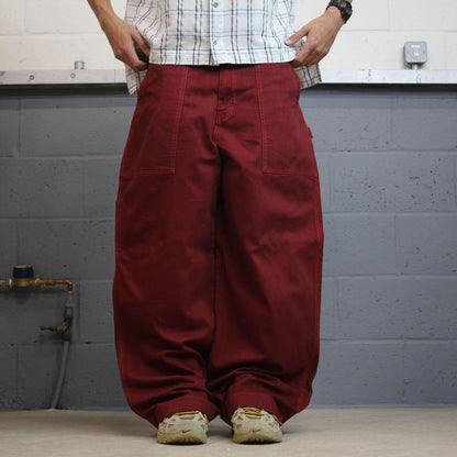Extra baggy carpenter jeans wide leg y2k W36L29 red Loose fit skater style work cargos