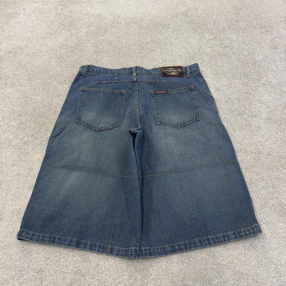 Y2K long baggy denim shorts blue Indigo denim skater style brand surf jorts