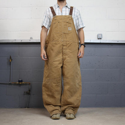 Vintage Carhartt dungarees tan brown overalls Quilted bib & brace utility workwear