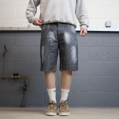 Y2K SWS denim shorts blue Roll up legs summer festival jorts