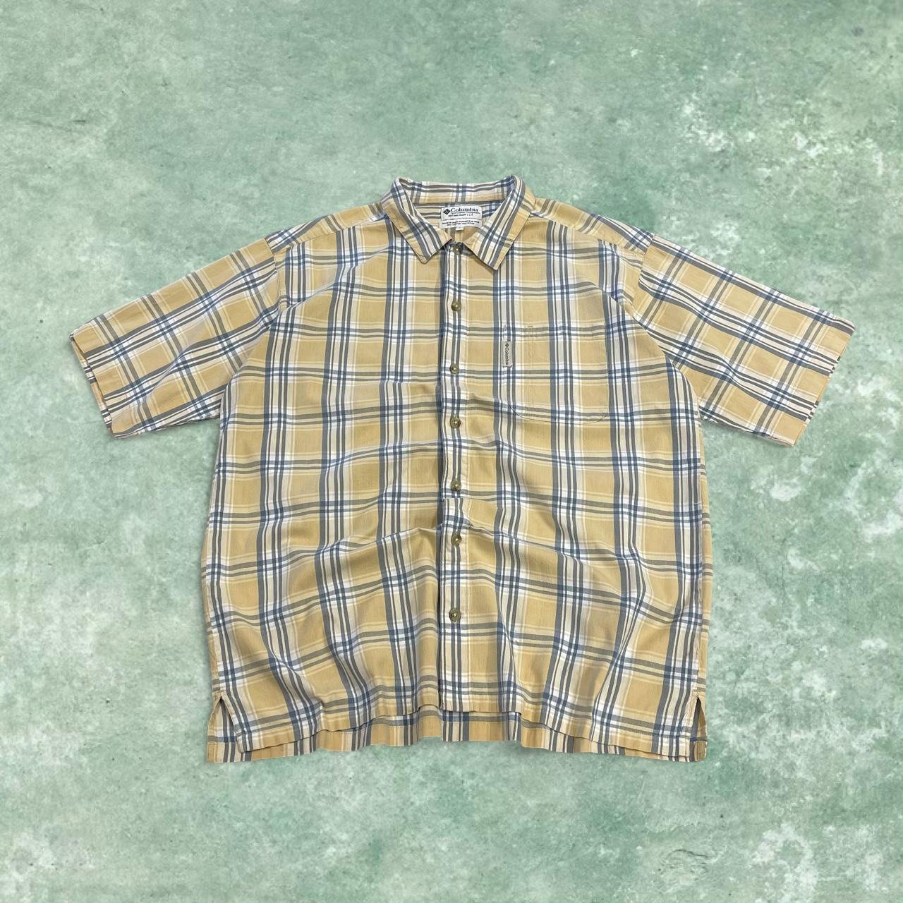 Columbia checkered short sleeve shirt surf yellow Y2K festival button down check shirt summer