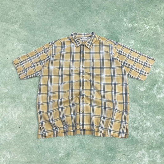 Columbia checkered short sleeve shirt surf yellow Y2K festival button down check shirt summer
