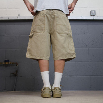 Baggy carpenter shorts canvas cargo tan Blue Mountain skater style surf jorts