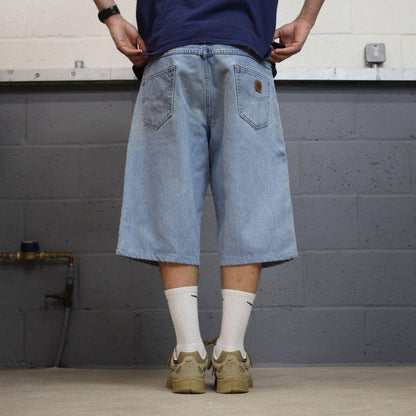 Carhartt denim shorts y2k faded blue Loose skater style work jorts