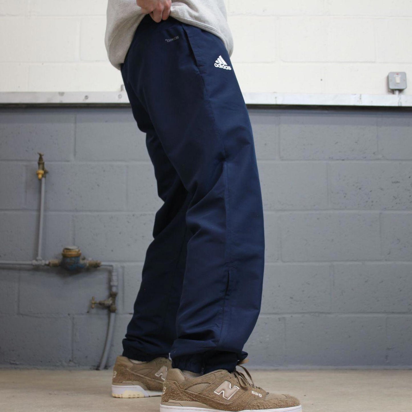 Navy Adidas trackies M y2k style sportswear track pants print logo