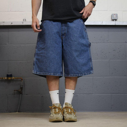 Extra baggy denim shorts carpenter blue Faded Glory skater style summer festival cargo jorts