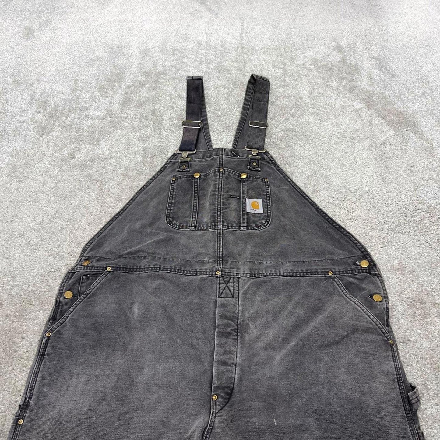 Grey Carhartt dungarees W46L29 mens quilt lined canvas overalls utility worker