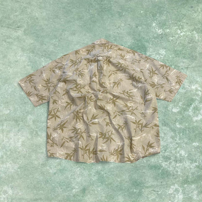 Columbia funky pattern short sleeve Hawaiian shirt khaki Y2K boxy fit fishing festival button shirt