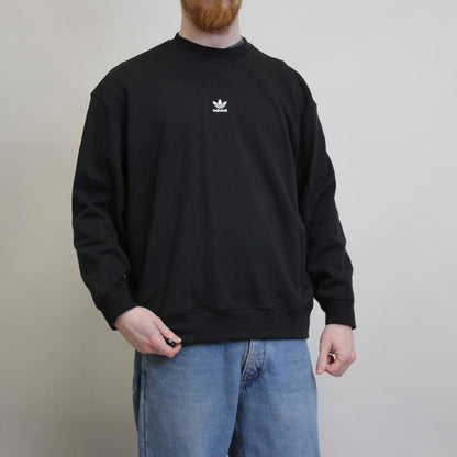 Black Adidas sweatshirt, size 14 loose pullover y2k boxy fit embroidered logo jumper