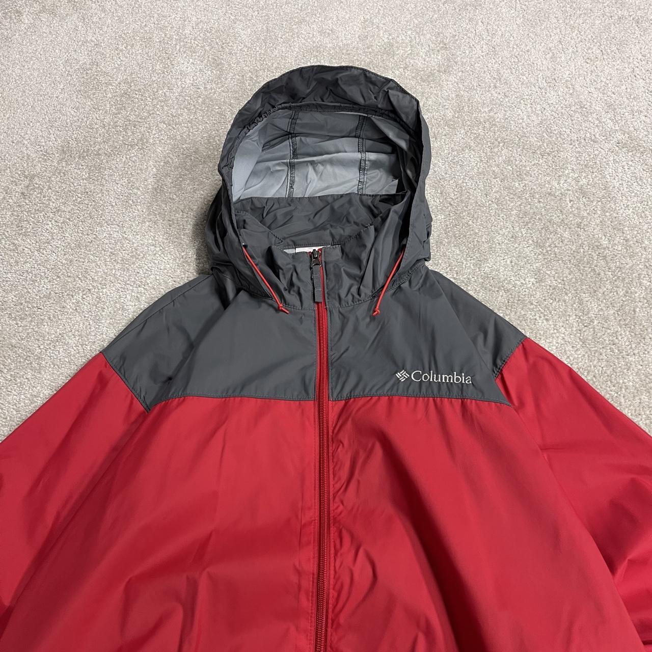 Columbia technical windbreaker jacket packable red grey two tone lightweight packable coat y2k