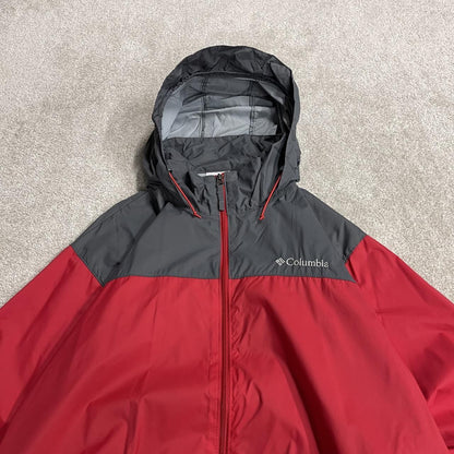 Columbia technical windbreaker jacket packable red grey two tone lightweight packable coat y2k