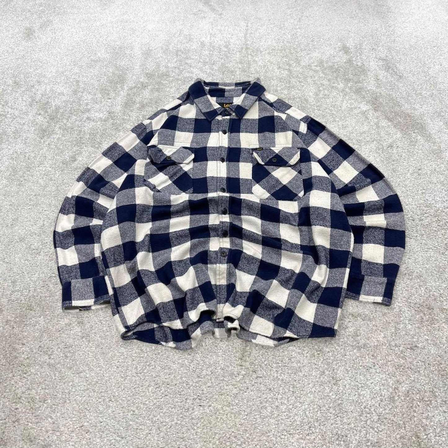Lee checkered flannel overshirt autumnal XXL navy white men's plaid long sleeve thick button up y2k