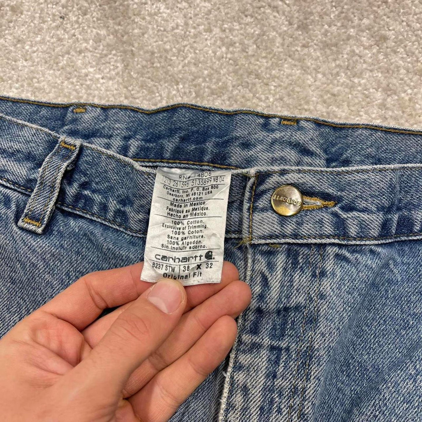 Blue Carhartt carpenter jeans W38L30 loose baggy denim original fit 90s skater style cargo pants