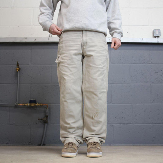 Y2K Carhartt carpenter jeans beige Relaxed fit straight leg canvasy skate style workwear cargo pants
