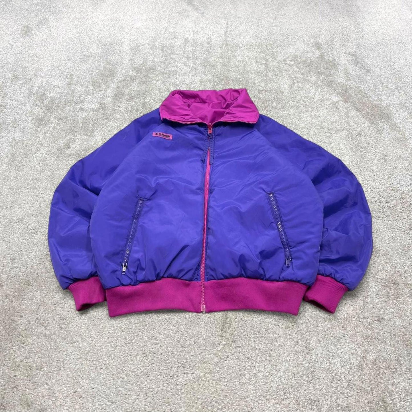 00s Columbia reversible windbreaker jacket XL womens padded y2k bomber style pink purple coat autumn