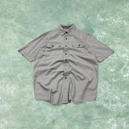 Y2K Wrangler short sleeeve shirt grey Workwear style button down summer shirt