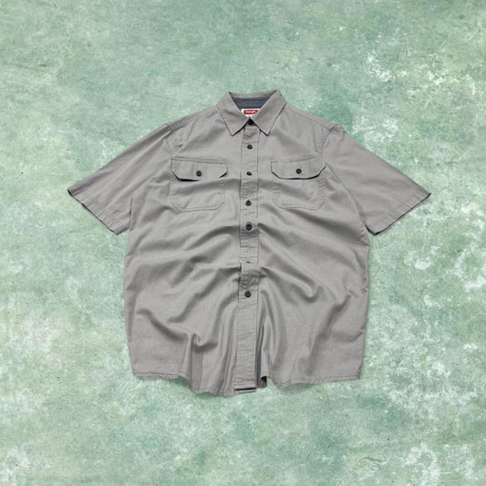 Y2K Wrangler short sleeeve shirt grey Workwear style button down summer shirt