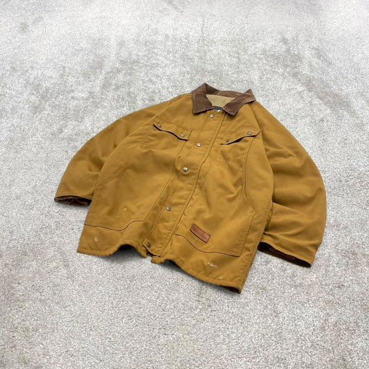 90s Vintage workwear jacket large tan canvas  Michigan style chore coat