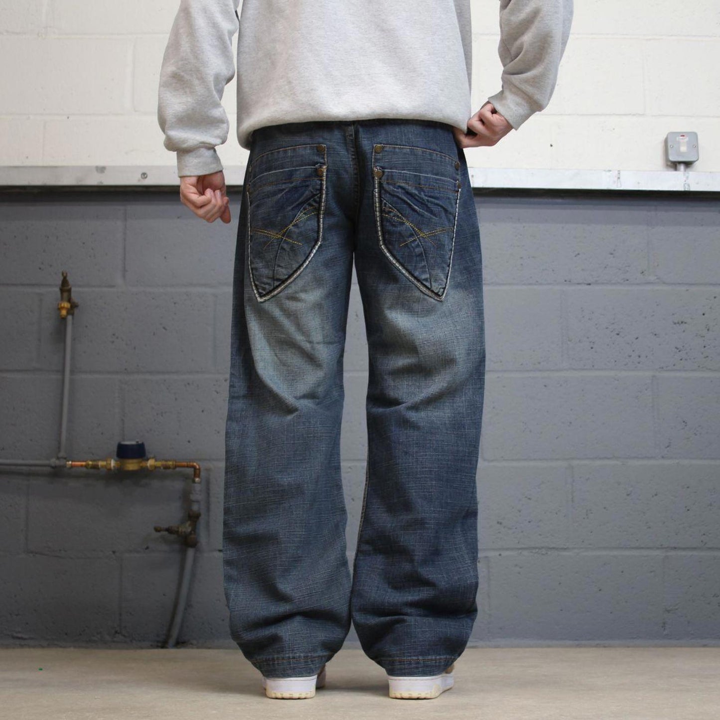 Y2K embroidered jeans Indigo-30 blue Loose denim 00s style pants