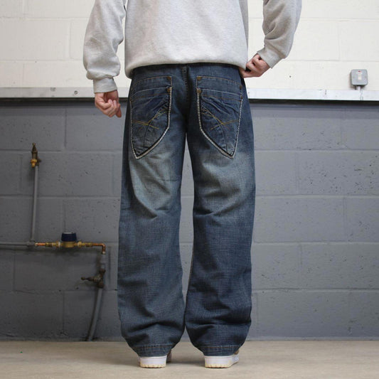 Y2K embroidered jeans Indigo-30 blue Loose denim 00s style pants