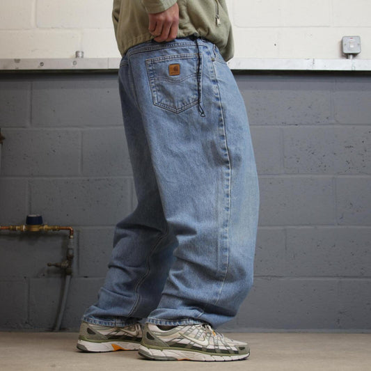Carhartt baggy work jeans relaxed blue Loose thick 100% cotton denim skate style work pants