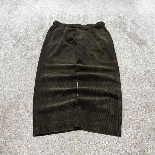 Vintage baggy pleated corduroy pants khaki Zantos wide wale chunky jumbo cord trousers
