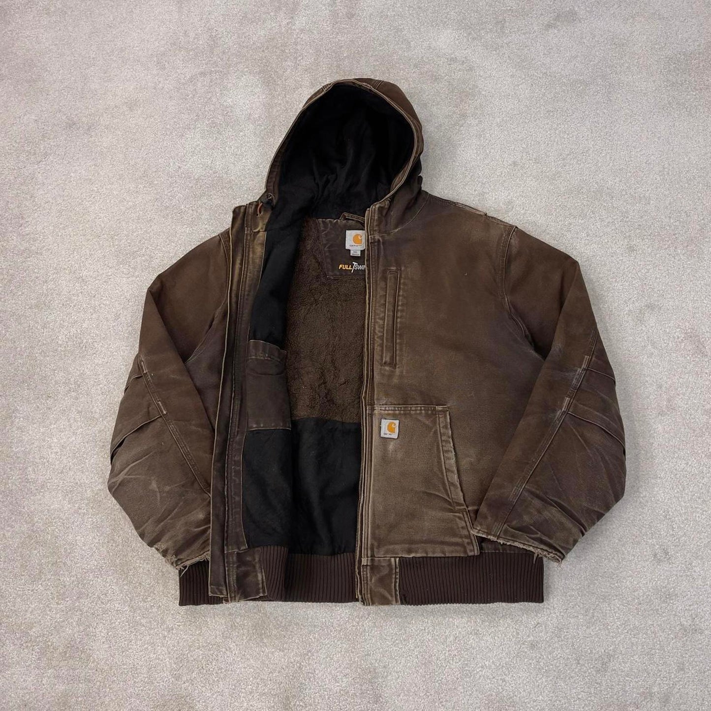Faded brown Carhartt hooded active jacket 2XL canvas Full Swing work coat