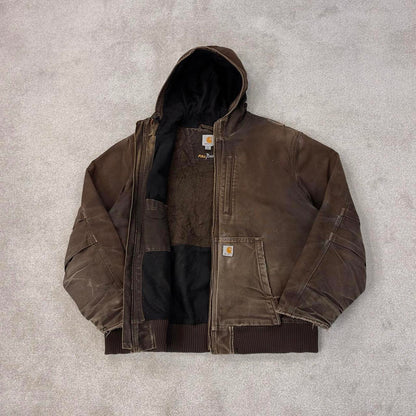 Faded brown Carhartt hooded active jacket 2XL canvas Full Swing work coat