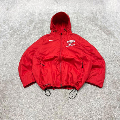 Y2K Nike technical windbreaker jacket red Nike storm fit coat, full zip, logos, hood and pockets