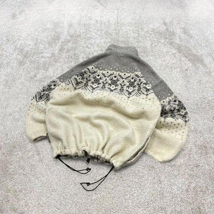 Grey beige aztec Columbia technical fleece L women's y2k style full zip up autumn adjustable waist