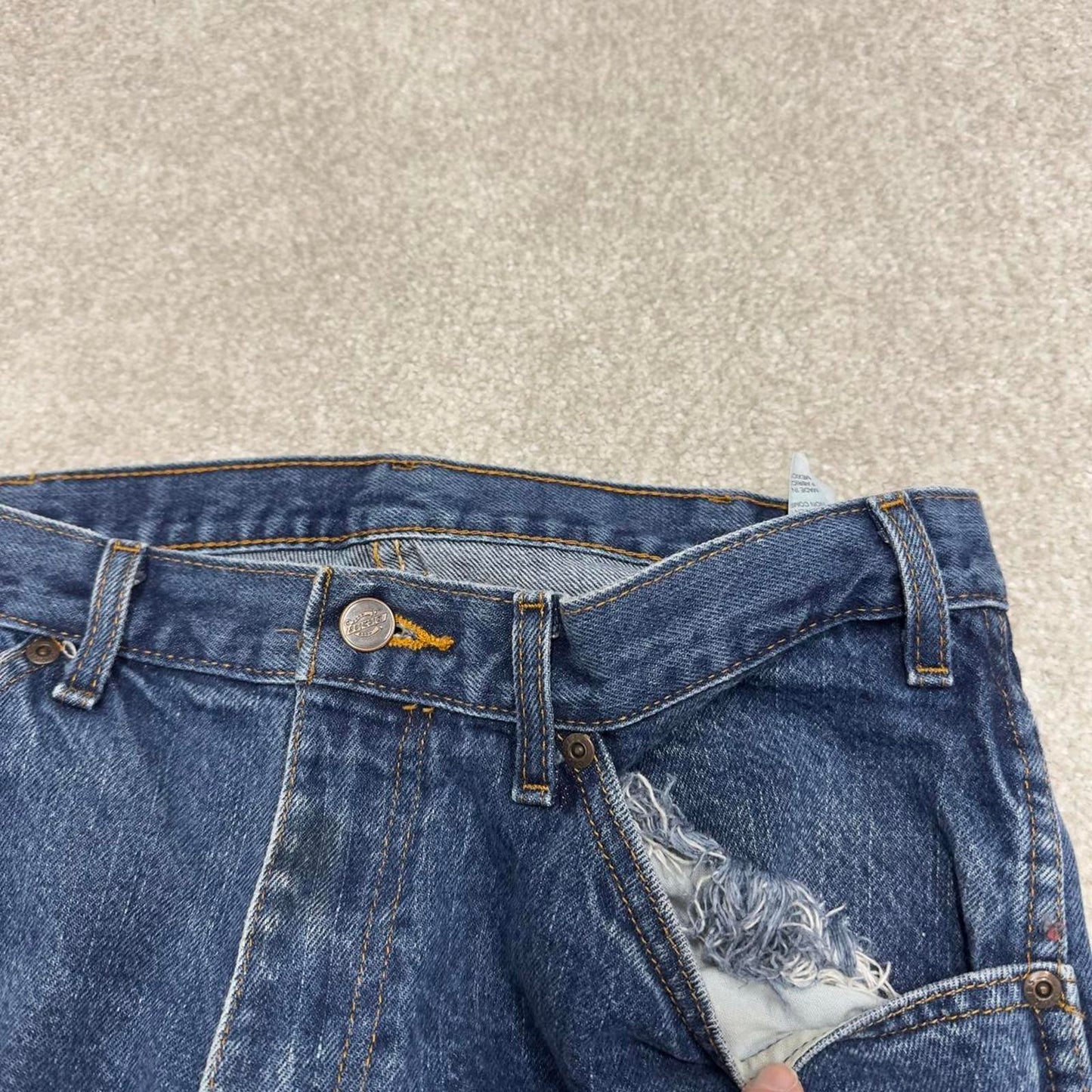 90s Dickies jeans casual workwear W32L32 loose blue 90s skate style thick denim pants streetwear