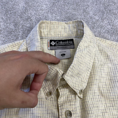Columbia pattern boxy short sleeve shirt yellow Y2K festival style button down summer shirt
